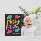 Vrolijke en heldere kerstverlichting Foto Feestdagenkaart (Staand voorkant)