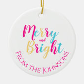 Vrolijke en heldere kleurrijke familie kerst keramisch ornament (Voorkant)