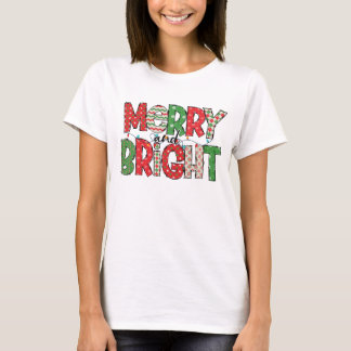 Vrolijke en heldere kleurrijke kerstpatronen t-shirt
