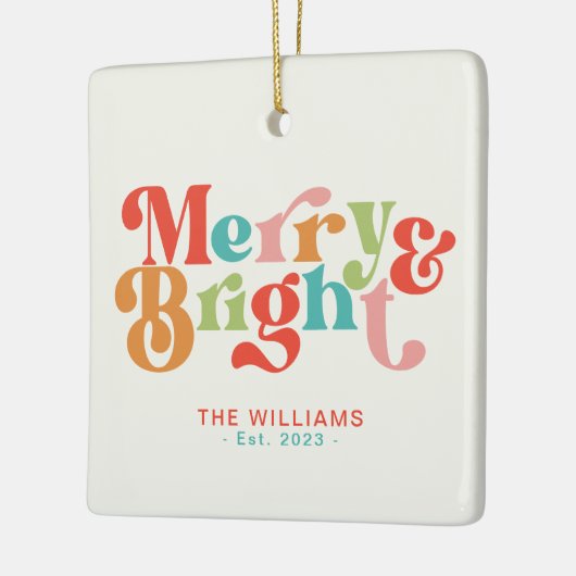 Vrolijke en heldere kleurrijke retro vibes kerst keramisch ornament (Links)
