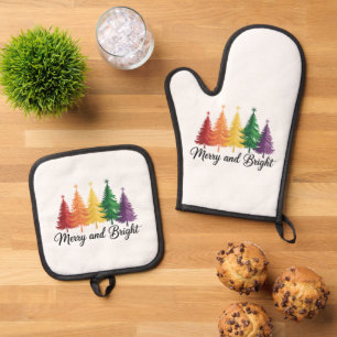 Vrolijke en heldere regenboog kerstboom gay LGBTQ Ovenwant & Pannenlap Set