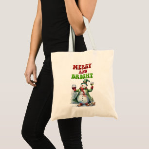 Vrolijke en heldere Sneeuwman Tote Bag