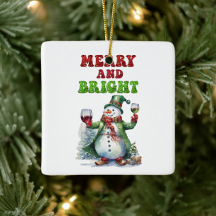 Vrolijke en helderwitte sneeuwman  keramisch ornament