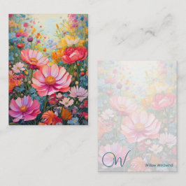 Vrolijke Fantasy Bloem Roze Tuin Monogram Notitiekaartje