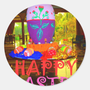 Vrolijke Feestelijke Lente Pasen Kleurrijke Eieren Ronde Sticker