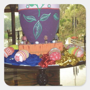 Vrolijke Feestelijke Lente Pasen Kleurrijke Eieren Vierkante Sticker