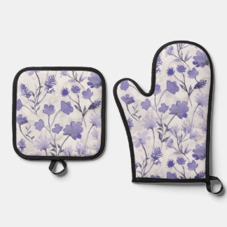 Vrolijke Flora Ovenwant & Pannenlap Set - Lila