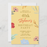 Vrolijke Floral 40e verjaardag uitnodigingen
