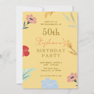 Vrolijke Floral 50ste verjaardag uitnodigingen