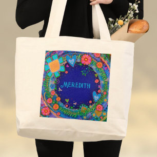 Vrolijke Floral Blue Inspirivity Canvas tas