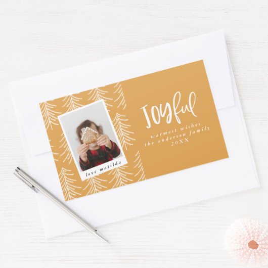 Vrolijke foto en kerstboom vakantie gunst rechthoekige sticker (Envelop)