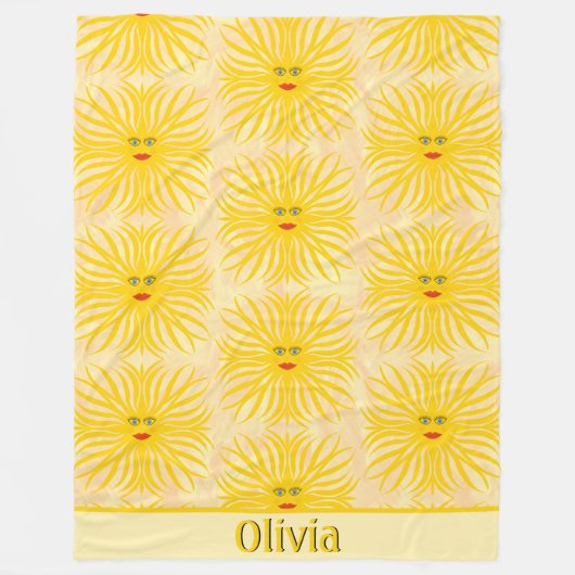 Vrolijke geel rode zon gezicht Kinder Patroon Fleece Deken (Voorkant)