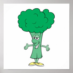 vrolijke gekke broccoli cartoon poster