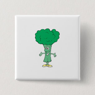 vrolijke gekke broccoli cartoon vierkante button 5,1 cm