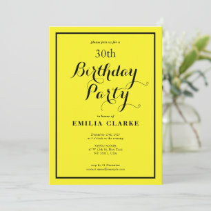 Vrolijke gele verjaardagsviering uitnodigen kaart