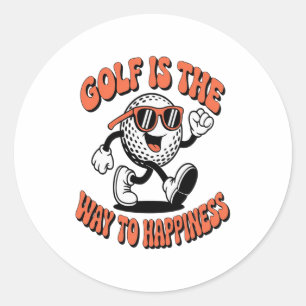 Vrolijke golfbal mascotte ronde sticker