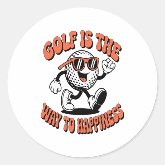 Vrolijke golfbal mascotte ronde sticker (Voorkant)