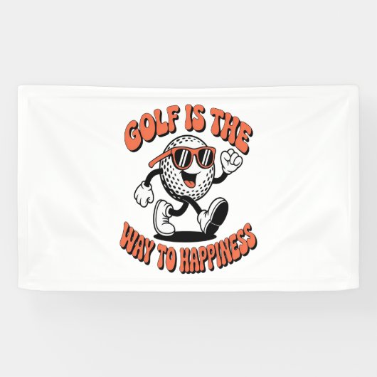 Vrolijke golfbal mascotte spandoek (Horizontaal)
