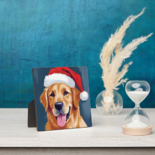Vrolijke Goud Retriever   Kerstman Hoed Hond Kerst Fotoplaat