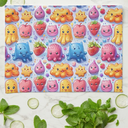 Vrolijke grappige schattige snoepjes theedoek (Gevouwen)