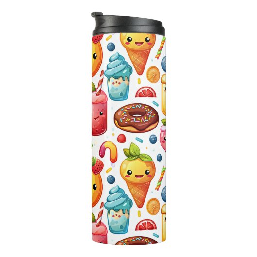 Vrolijke grappige schattige snoepjes thermosbeker (Geroteerd rechts)