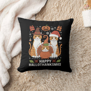 Vrolijke Hallothanksmas Katten Halloween Kerstmis Kussen