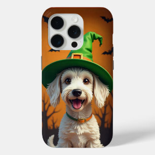 Vrolijke halloween witte hond iPhone 15 pro case