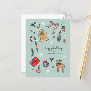 Vrolijke Hand getrokken Vakantie Illustraties Brie Feestdagenkaart