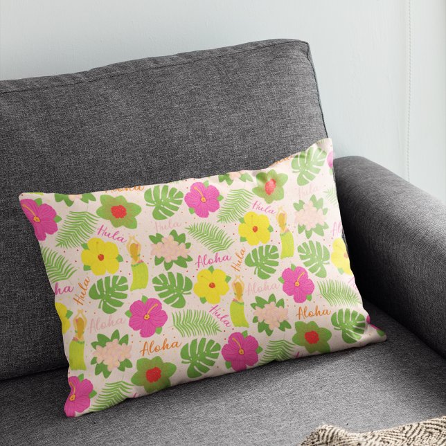 Vrolijke Hawaiian Hula Dancer Accent Art Kussen (Tropical Hawaiian Flower Aloha Hula Woman Accent Pillow)