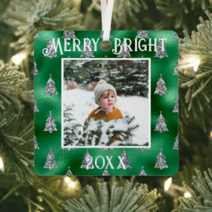 Vrolijke & heldere foto gepersonaliseerde metalen ornament