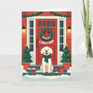 Vrolijke Hond Deur Kerstkaart Kaart