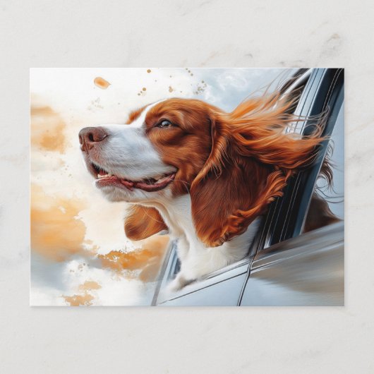 Vrolijke Hond in de Wind Kunstprint Briefkaart (Voorkant)