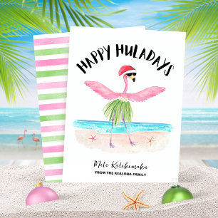 Vrolijke Huladagen Flamingo Strand Kerstmis Feestdagenkaart