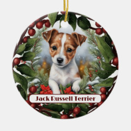 Vrolijke Jack Russel, personaliseer Kerstmis Keramisch Ornament