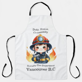 Vrolijke jonge brandweerman klaar om te vechten schort