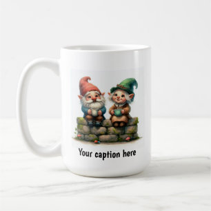 Vrolijke kabouters genieten van een koffiepauze koffiemok