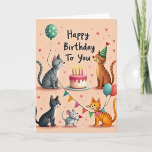 Vrolijke Kattenfeestkaart Kaart