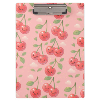 Vrolijke Kawaii Cherry Patroon Illustratie Klembord