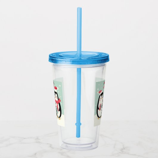 Vrolijke kerst besneeuwde pinguïns acryl drinkbeker (Rechts)