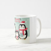 Vrolijke kerst besneeuwde pinguïns koffiemok (Voorkant rechts)
