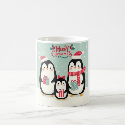 Vrolijke kerst besneeuwde pinguïns koffiemok (Center)
