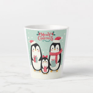 Vrolijke kerst besneeuwde pinguïns latte mok