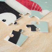 Vrolijke kerst besneeuwde pinguïns legpuzzel (Zijkant)