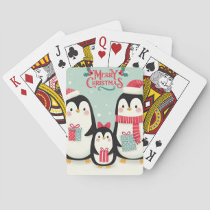 Vrolijke kerst besneeuwde pinguïns pokerkaarten