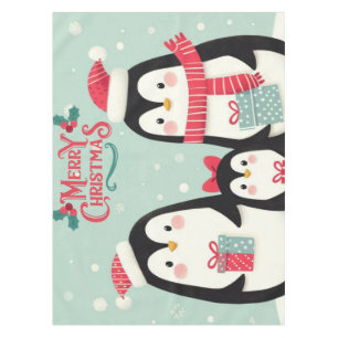 Vrolijke kerst besneeuwde pinguïns tafelkleed