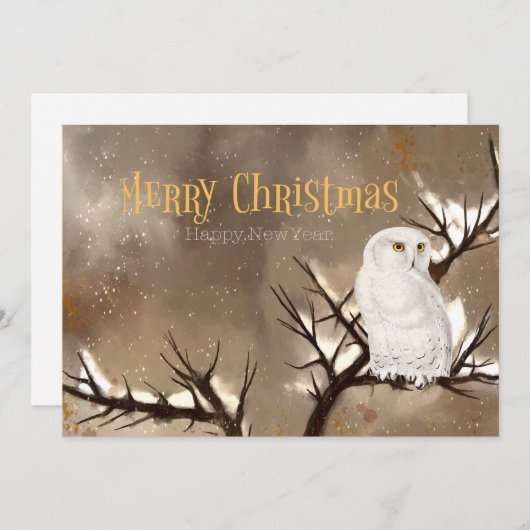 Vrolijke kerst besneeuwde uil feestdagenkaart (Voorkant / Achterkant)