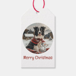 Vrolijke Kerst Border Collie Dog Snowman Cadeaulabel