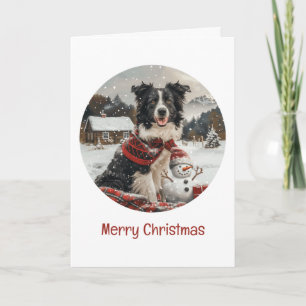 Vrolijke Kerst Border Collie Dog Snowman Kaart