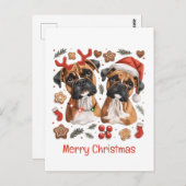Vrolijke kerst Boxer Honden Briefkaart (Voorkant / Achterkant)