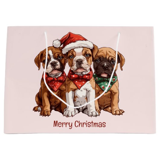 Vrolijke kerst Boxer Honden Groot Cadeauzakje (Voorkant)